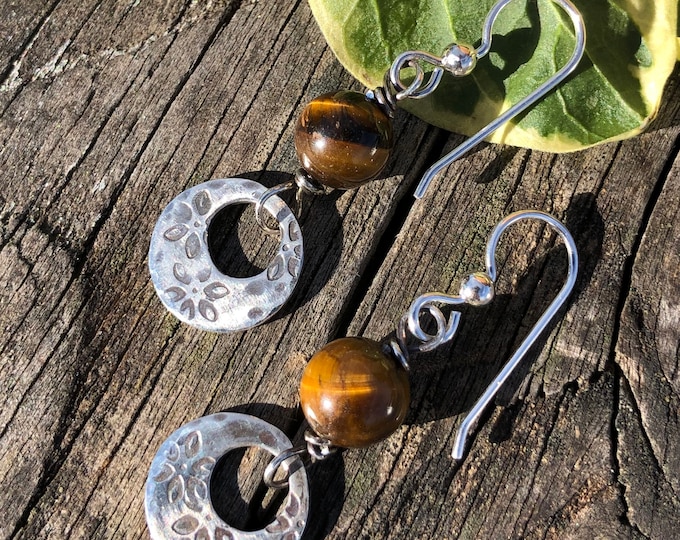 Tiger Eye & Sterling Dangle Earrings