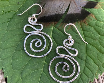 Hammered Silver Spiral Earrings