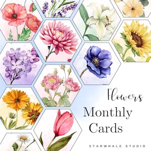 Ensemble de fleurs de jumeaux - Cartes bébé étape importante | 12 impressions mensuelles | Photo première année et nouveau-né | Affiche florale à thème | Décoration aquarelle pour chambre de bébé