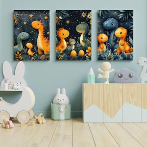 Set di quattro stampe digitali di dinosauti| Arte murale per la cameretta dei bambini | Adorabile famiglia di dinosauri | Download immediato