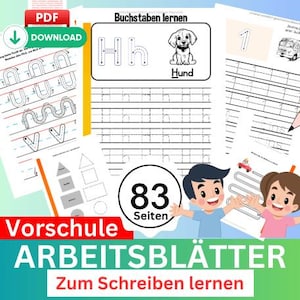 Libro de ejercicios del alfabeto alemán para niños / ABC Learn Deutsch / Tarjetas didácticas y hojas de trabajo imprimibles para jardín de infantes / Descarga digital I Schwungübungen!