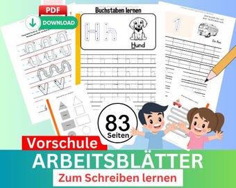 German Alphabet Workbook for Kids | ABC Learn Deutsch | Printable Kindergarten Flashcards & Worksheets | Digital Download I Schwungübungen!