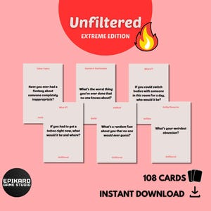 Unfiltered - Extreme Edition / Giochi di carte digitali / Domande / 108 carte / Giochi di società / Download immediato