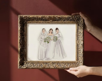 Custom Watercolor Wedding Portrait, Mother and Bride Hand-Drawn Art (Digital Download)