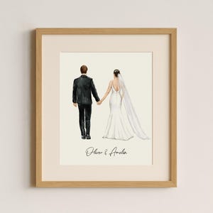 Couple from back Portrait, Anniversary Gift, Custom Drawing from Photo, Hand painted,Personalized Engagement Gift,Couple portrait