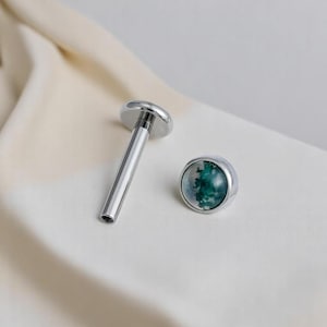 Nap Earrings, Moss Agate Earrings, Rook Earring, Flat Back Earring, Helix Earrings, Titanium Earrings, Conch Earring, Tragus Earring