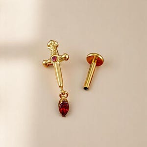 Pendiente de espada, piercing de torre, pendientes de daga, pendientes japoneses, pendientes de espalda plana, piercing de caracola, pendientes de hélice, pendientes de titanio