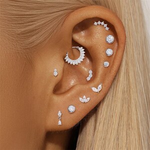 Nap Earrings, Ear Climber Earrings, Moissanite Earring, Flat Back Earring, Helix Earring, Conch Earring, Tragus Earring,Huggie Hoop Earrings