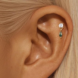 Moss Agate Earrings, Rook Earring, Flat Back Earring, Helix Earrings, Conch Earring, Tragus Earring, Cartilage Earrings, Leaf Earrings