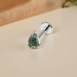 Nap Earrings, Moss Agate Earrings, Rook Piercing, Flat Back Earrings, Conch Piercing, Helix Earrings, Titanium Earrings, Tragus Earring