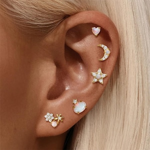 Nap Earrings, North Star Earrings, Cosmic Earrings, Rook Piercing, Opal Stud Earrings, Flat Back Earrings, Conch Piercing, Helix Earrings
