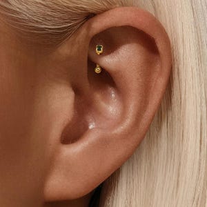 Gemstone Curved Barbell Earrings Sterling Silver Rhodium and 18K Gold Plated