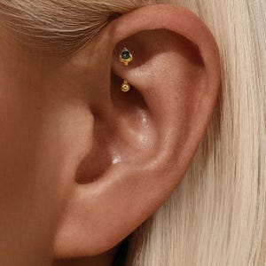 Gemstone Curved Barbell Earrings Sterling Silver Rhodium and 18K Gold Plated