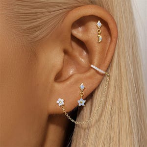 Flat Back Earring, Helix Earrings, Conch Earring, Gold Huggie Earrings, Tragus Earring, Huggie Hoop Earrings, Huggie Earrings, Opal Earrings