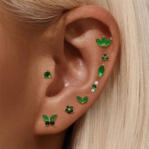 Nap Earrings, Rook Earring, Flat Back Earring, Helix Earring, Conch Earring, Tragus Earring, Emerald Earrings, Nickel Free Earrings