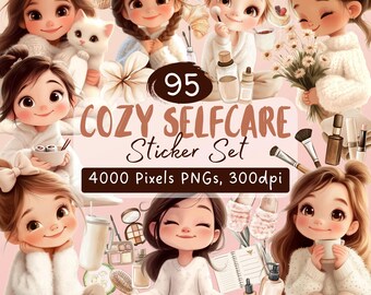 Cozy Self Care Clipart Self Love Stickers Aesthetic Girls Pajamas Girly Relaxation Clipart Cosmetics Clipart Download PNG Sticker Printables