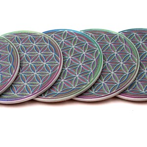 Set of "Flower of Life" coasters / 6 pieces / Rainbow-White