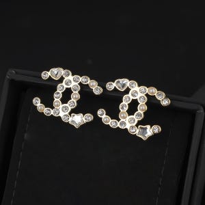 Vintage women&#39;s earrings, rhinestone heart pearl earrings, birthday gift for her, women&#39;s earrings