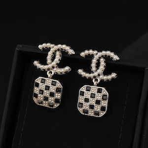 Vintage earrings, black diamond pearl women's earrings, birthday gift for her