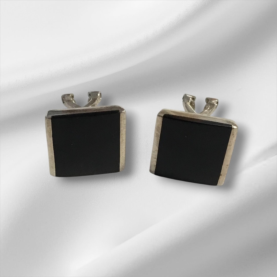 Fas Silver Vintage Sterling Silver FAS Pierced Earrings W/black Stone - Etsy
