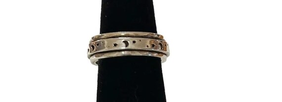Sterling Silver Celestial Spinner Ring w/Stars & … - image 5