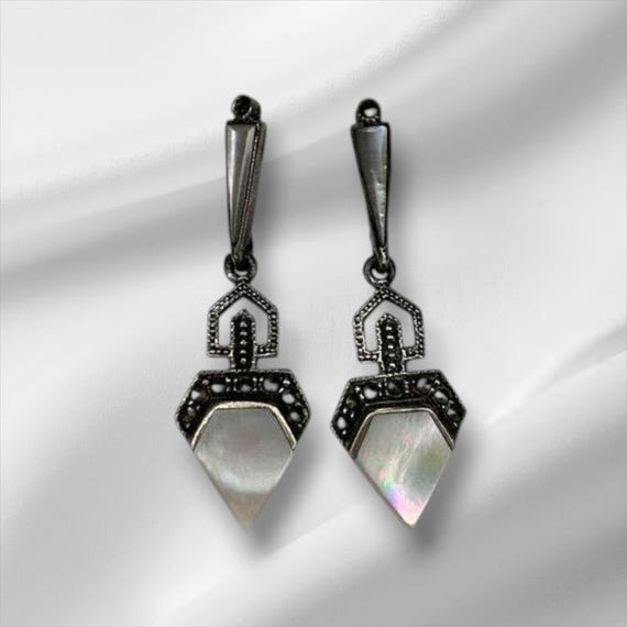 Sterling Silver Drop Pierced Earrings, Signed FAS