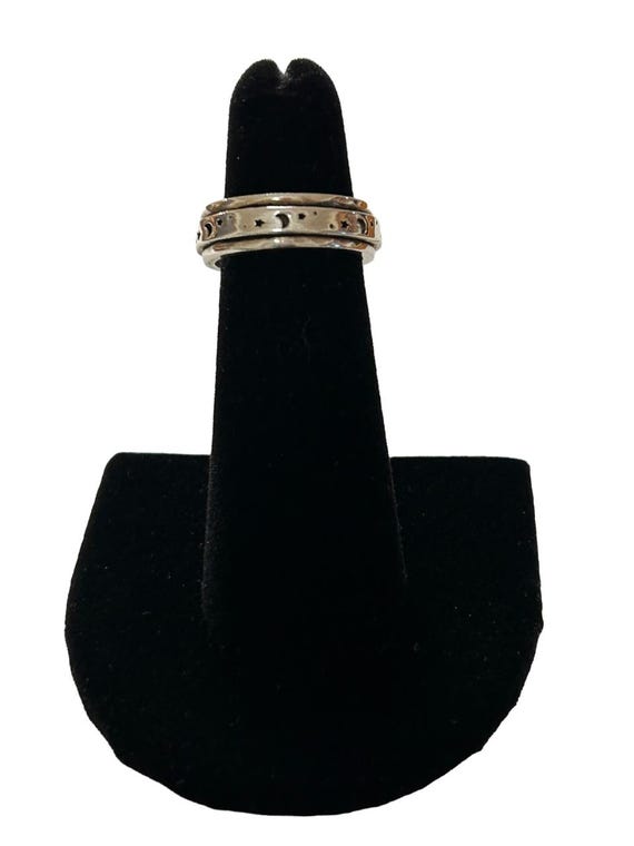 Sterling Silver Celestial Spinner Ring w/Stars & … - image 3