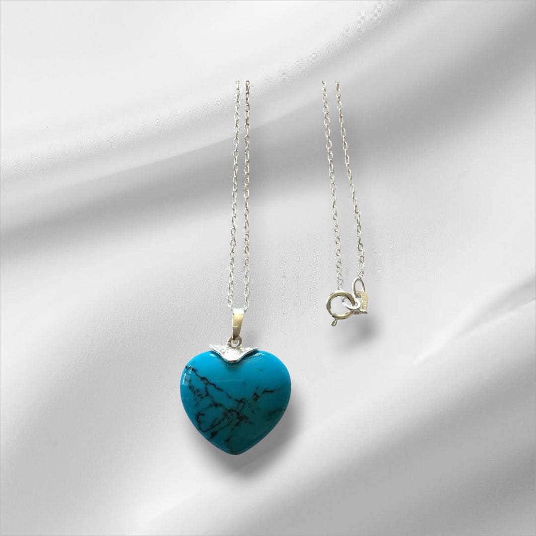 Sterling Silver Turquoise Heart Stone Necklace 18 Etsy sterling-silver-turquoise-heart-stone-necklace-18-etsy
