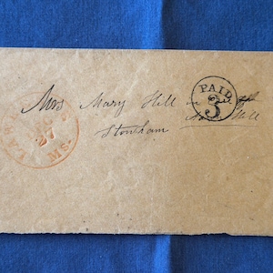 1859 Stampless Cover, Lawrence Ms. To Stoneham, With Red CDS and PAID 3 In Circle