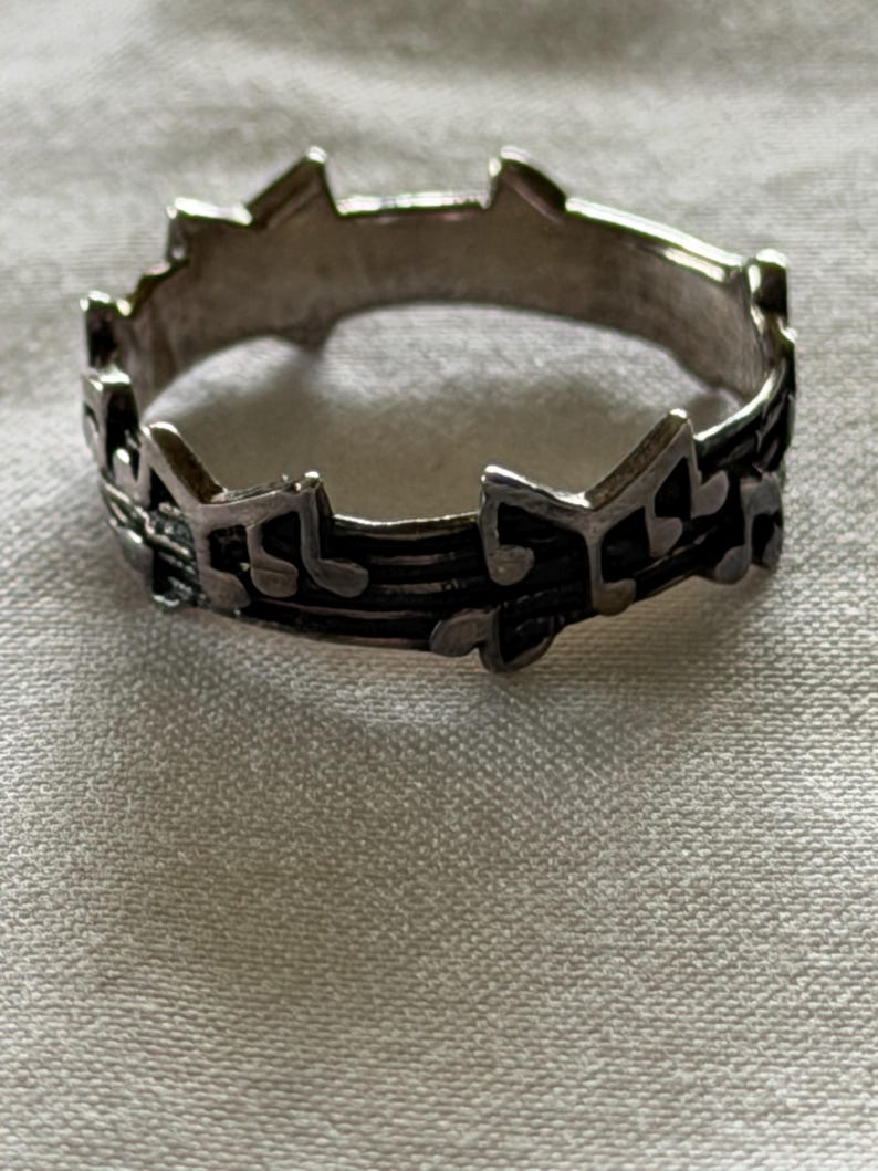 Musical Note Ring Pattern Sterling Silver Ring W/music Notes, Size 6.5 - Etsy