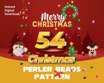 Christmas Perler Bead Pattern Collection: 54 Designs (PDF)