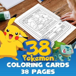 38 Pokemon Cards for Coloring, A4 format coloring book for kids, Kid Coloring Pages, Adorable Pokemon Cuties, Pikachu, Charizard, tcg color
