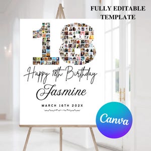 18th Birthday Photo Collage Template, 18th Birthday Welcome Sign, Gender Neutral 18th Birthday Photo Milestone Sign, Look Who's 18, Canva