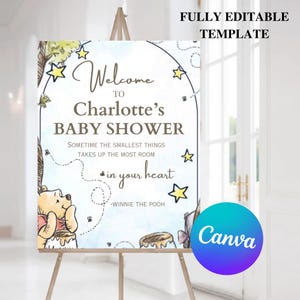Classic Winnie The Pooh Welcome Sign Baby Shower Birthday, Entrance Door Personalized Digital File, Classic Winnie The Pooh Welcome Poster