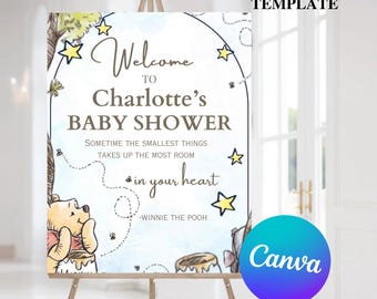 Classic Winnie The Pooh Welcome Sign Baby Shower Birthday, Entrance Door Personalized Digital File, Classic Winnie The Pooh Welcome Poster