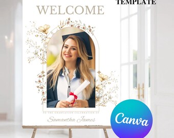 Graduation Welcome Poster, Wildflower Graduation Party Welcome Sign Template, Boho Graduation Photo Welcome Sign