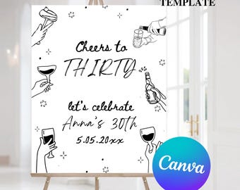 Plantilla de cartel de bienvenida para el 30.° cumpleaños, cartel para el 30.° cumpleaños de un hombre, cartel de bienvenida para saludar a los 30 años, plantilla de cartel de bienvenida para cerveza Treinta cervezas