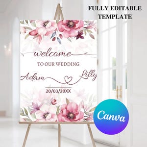 Blush Pink Wedding Welcome Sign | Soft Pink Editable Welcome Poster | Floral Printable Wedding Welcome Board | Editable Template ROSE