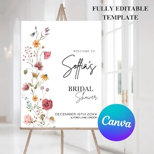 Editable Wildflower Wedding Welcome Sign Colorful Floral Wedding Garden Party Poster Boho Flowers Welcome Template Instant Download