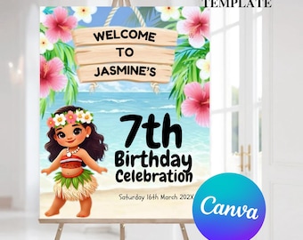 Moana Welcome Sign, Baby Moana Welcome Sign, Moana Welcome Sign Printable, Moana Welcome Sign Editable Canva