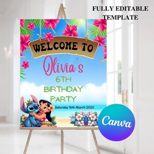 Lilo Stitch-welkomstbord verjaardagsfeestje, Stitch-welkomstbord, Stitch-verjaardagsfeestje welkomstbord, Stitch-feestdecoratie, digitale download