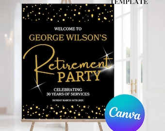 Retirement Party Welcome Sign Party Decorations Elegant Black and Gold Retirement Welcome Poster Editable Template Digital Download