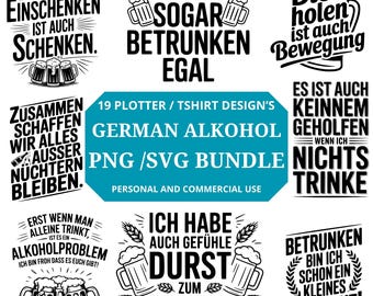 German alcohol sayings SVG PNG T-shirt bundle alcohol SVG drinks SVG Cricut Silhouette plotter file SVG German SVG print on demand T-shirt
