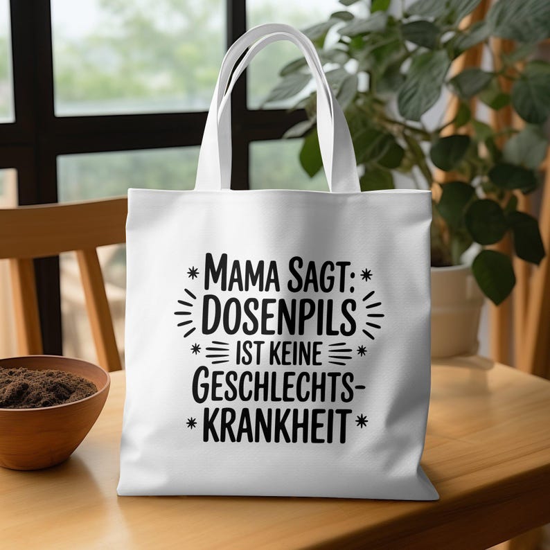 Mama Sagt Dosenpils Tote Bag, Funny German Quote, Canvas Bag, Gift for Her