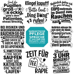 May include: A collection of black and white text designs with humorous phrases related to nursing and healthcare. Includes phrases like "Time for Tea" and "Sarcastic Nursing Sayings".