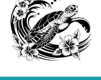 Sea Turtle SVG Boho Line Art, Ocean Turtle Cut File for Cricut and Silhouette, Turtle Silhouette Wall Art Sticker, PNG DXF File