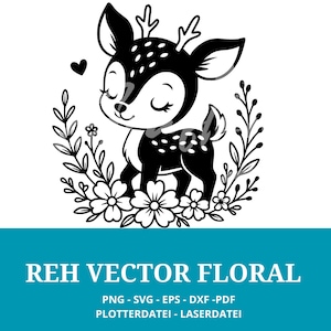 Deer SVG Deer with Flowers Cute Animal Png svg dxf Forest Clipart Cricut Silhouette Cut File Plotter File Line Art Boho Floral cute Deer floral