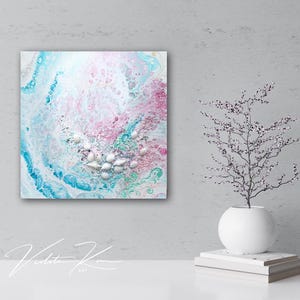COASTAL Wall Art – Pastel Shell Painting | Beach House Decor | Textured Acrylic Ocean Canvas | Pink Blue Artwork