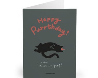 Carte d'anniversaire très mignonne avec un chat noir, conception mignonne pour les amoureux des chats Adorable chaton noir, drôle de chat insolite, cadeau pour maman, carte d'anniversaire pour son amie