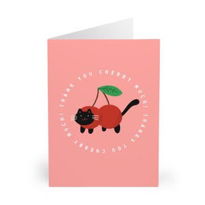Funny Black Cat Cherry Thank You Card Cute Pun Greeting Card for Cat Lovers Unique Appreciation Card for Friends Family or Coworkers